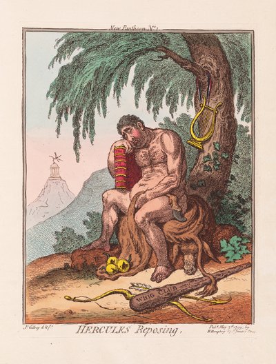 Hercules Reposing、パブ。 1799年（手彩色彫刻） 作： James Gillray