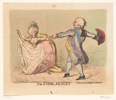 メヌエットを踊るヨーク公爵夫人とウェールズ王子、1791 年 ヨーク・メヌエット (オブジェクトのタイトル) 作： James Gillray