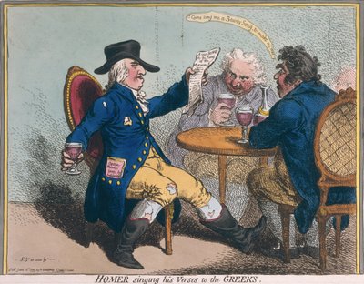 ホーマーが1797年にハンナハンフリーから出版したギリシャ人への詩の歌（手塗りのエッチング） 作： James Gillray