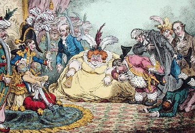 ハンナ・ハンフリーが1802年に出版した「パリの市民ヴォルポネとその組曲」の紹介（手彩色の銅版画） 作： James Gillray
