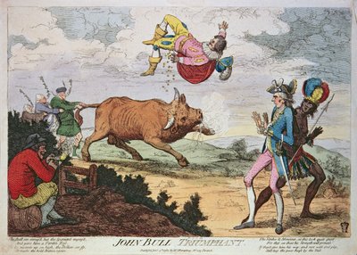 ジョン・ブル・トライアンファント、ウィリアム・ハンフリー発行、1780年1月4日（カラーリトグラフ） 作： James Gillray