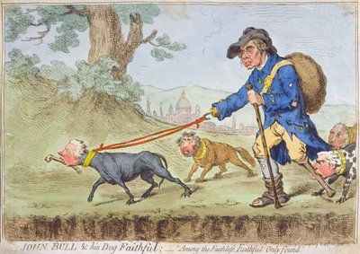 ジョンブルと彼の犬の忠実さ、1796年にハンナハンフリーによって発行された（手描きのエッチング） 作： James Gillray