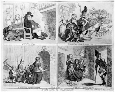 ジョン・ブルズ・プログレス、パブ。ハンナ・ハンフリー作、1793年（エッチング）（バンド写真） 作： James Gillray