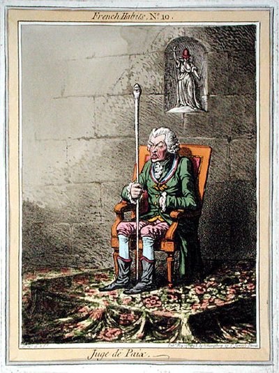 ハンナ・ハンフリーが1798年に出版した「フランスの習慣」の第10版「平和のジュジュ」（カラーエッチング） 作： James Gillray