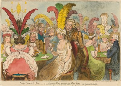 レディ・ゴディナの敗走、またはピーピング・トム 教皇ジョアンをスパイする、1796年。 作： James Gillray