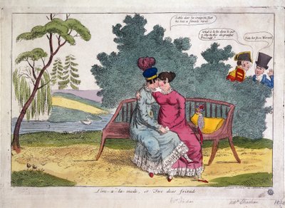 公園で愛し合うストラチャン夫人とワーウィック夫人。 作： James Gillray