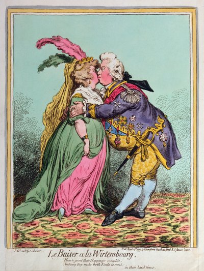 Le Baiser a la Wirtembourg、1797年にハンナハンフリーによって発行された（手描きのエッチング） 作： James Gillray