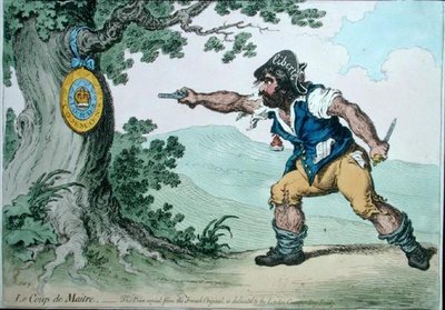 ハンナ・ハンフリーが1797年に出版した「Le Coup de Maitre」（手彩色のエッチング）。 作： James Gillray