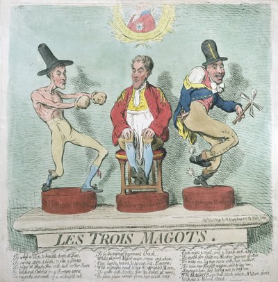 Les Trois Magots、1791年にHannah Humphreyによって発行された（手描きのエッチング） 作： James Gillray
