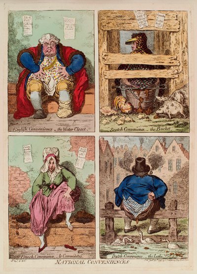 国産品。 (イングランド、スコットランド、フランス、オランダのトイレの説明と比較)。 James Gillray (1757-1815) の作品、版画と水彩 作： James Gillray