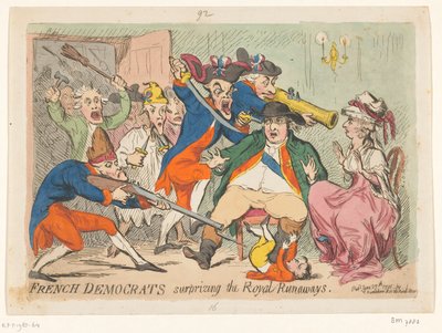 飛行中に捕まったルイ16世とマリー・アントワネット、1791年 Royal Runawaysを驚かせたフランスの民主党員 作： James Gillray