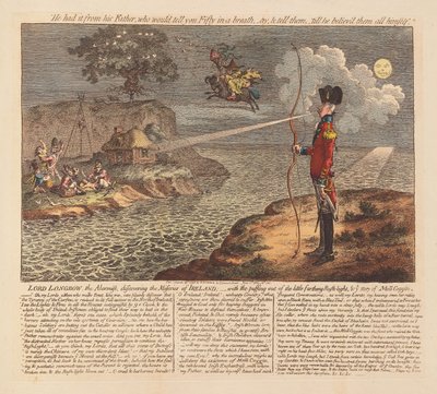 アラモリストのロングボウ卿は、パブでアイルランドの悲惨さを発見しました。 1798年（手彩色彫刻） 作： James Gillray