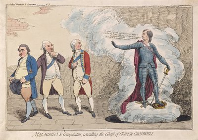 Malagrida＆Conspirators、パブリッシュ、Ghost of Oliver Cromwellのコンサルティング。 1782（手描きの彫刻） 作： James Gillray