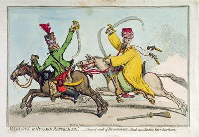 Mamlouk et Hussard Republicain、またはイブラヒムベイ（1735-1817）の後方警備隊に対するボナパルトの攻撃の一般結果、1799年にハンナハンフリーによって発行（手描きのエッチング） 作： James Gillray