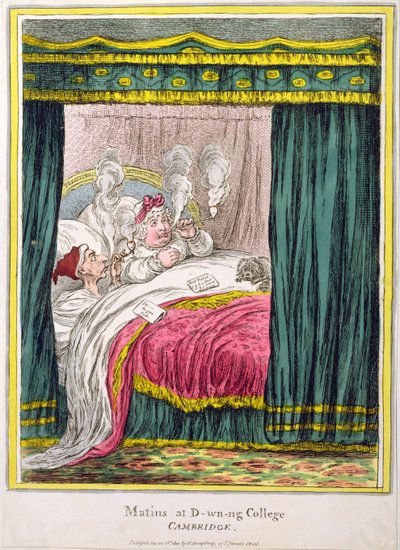 1810年にハンナハンフリーによって出版されたケンブリッジのD-wn-ngカレッジのMatins（手描きのエッチング） 作： James Gillray