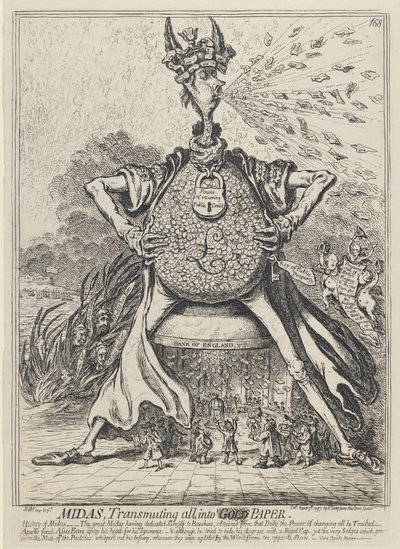 ミダス、すべてを金の紙に変える1797 作： James Gillray