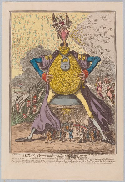 Midas、すべてを[Gold] Paper、pubに変換。 1797年（手描きの彫刻） 作： James Gillray