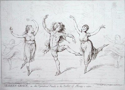 ハンナ・ハンフリーが1796年に出版した「Modern Grace, or the Operatical Finale to the Ballet of Alonzo e caro」(紙にペンとインク) 作： James Gillray