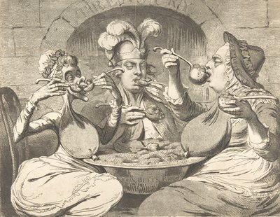 1787 年 5 月 29 日、新連合の饗宴での巨大なクロウ。 作： James Gillray