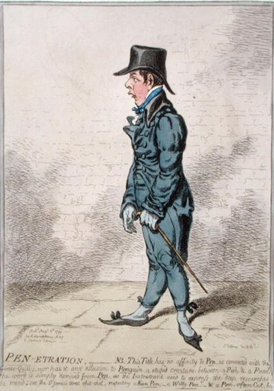 ハンナ・ハンフリーが1799年に出版した「Pen-Etration」（手彩色の銅版画）。 作： James Gillray
