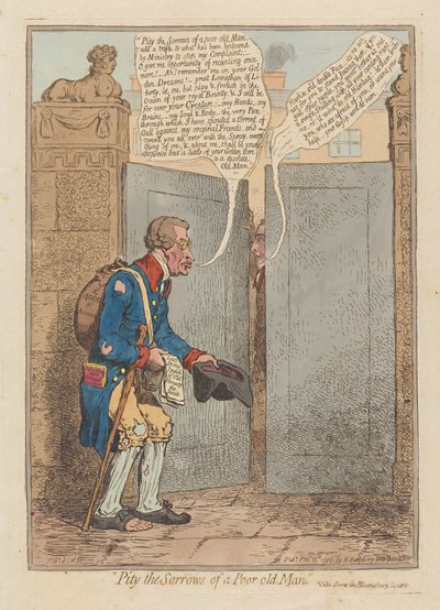 哀れな老人の悲しみ、パブ。 1796年（手描きの彫刻） 作： James Gillray