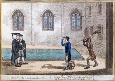 1806年にハンナハンフリーから出版された「The Rake&39;s Progress at University」からのプレート3（手塗りのエッチング） 作： James Gillray