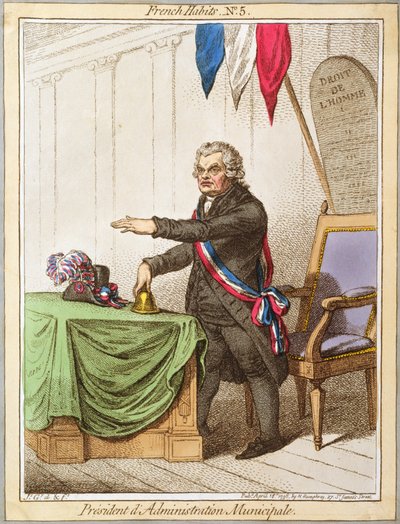 dAdministration Municipale大統領、Hannah Humphreyによって1798年に発行されたフランスの習慣のプレート5（カラーエッチング） 作： James Gillray