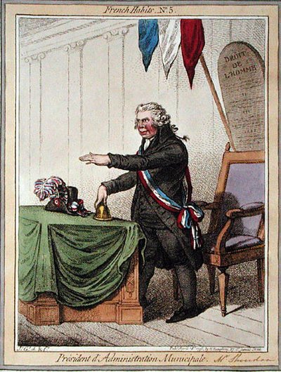 1798年にハンナ・ハンフリーが出版した「フランスの習慣」の第5版「市町村行政長官」（カラーエッチング） 作： James Gillray