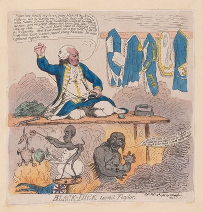 リチャードハウ、第1アールハウ（Black-Dick turnd taylor）、パブ。 1788（手彫り彫刻） 作： James Gillray