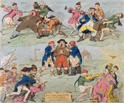 Sans-Culottes Feeding Europe with Bread of Liberty、1793年にハンナハンフリーから出版（手描きのエッチング） 作： James Gillray