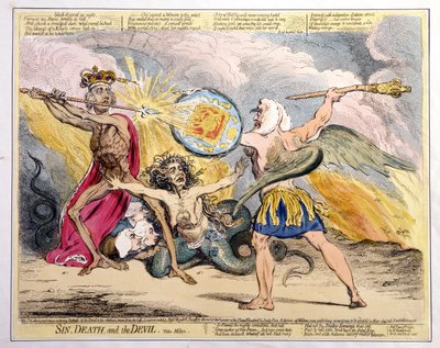 罪と死と悪魔、1792年にハンナハンフリーによって発行された（手描きのエッチング） 作： James Gillray