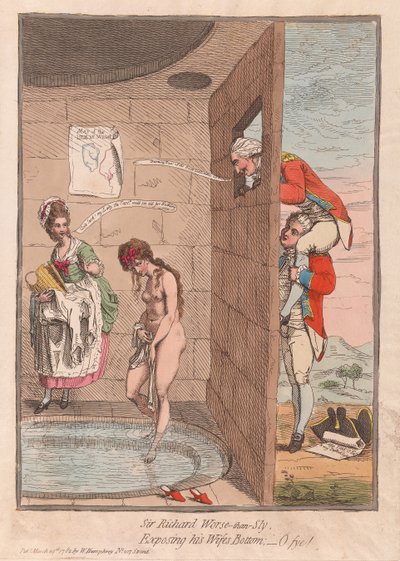 リチャード・ワース・ザン・スライ卿、妻の下を公開-O fye！ 1782（手描きの彫刻） 作： James Gillray