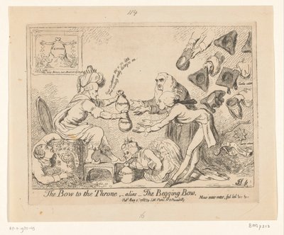 ウォーレン・ヘイスティングスのスポットプリント、1788年 玉座への弓 -通称- 物乞いの弓 作： James Gillray