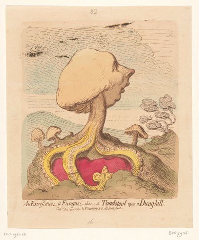 ウィリアム・ピット・ザ・ヤンガーの似顔絵、1791 排泄物; - 真菌; -alias- 糞の丘の毒キノコ 作： James Gillray