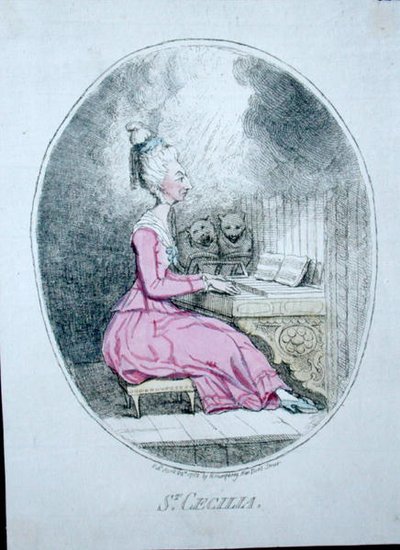 ハンナ・ハンフリーが1782年に出版した「聖セシリア」（手彩色の銅版画） 作： James Gillray