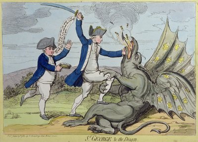 聖ジョージとドラゴン、1782年にハンナハンフリーによって発行された（手描きのエッチング） 作： James Gillray