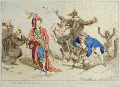 崇高なオラシオン。1788年にT.ハーマーが出版した「A Display of It」（手彩色のエッチング） 作： James Gillray