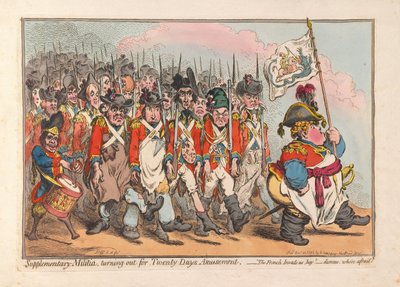 補足の民兵、Twenty Days Amusement、パブ。 1796年（手描きの彫刻） 作： James Gillray