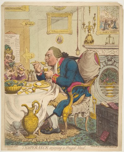 質素な食事を楽しむ禁酒、1792年7月28日。 作： James Gillray