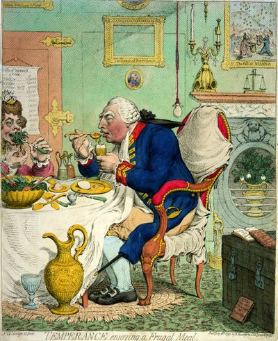 質素な食事を楽しむ禁酒、ハンナハンフリー発行、1792年 作： James Gillray