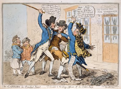 1796年にハンナハンフリーによって発行されたコンジットストリートのケイン（手塗りのエッチング） 作： James Gillray