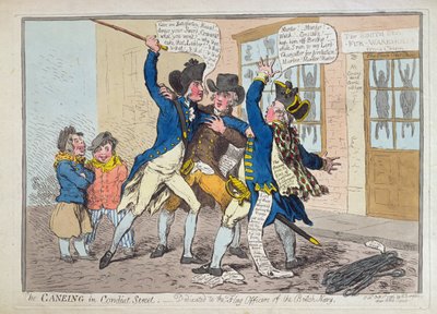 1796年にハンナハンフリーによって発行されたコンジットストリートのケイン（手塗りのエッチング） 作： James Gillray