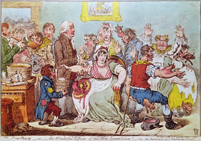H.Humphreyから出版された牛痘または新しい予防接種のすばらしい効果、1809年 作： James Gillray