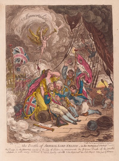 ネルソン卿提督の死、勝利の瞬間、パブ。 1805（手描きの彫刻） 作： James Gillray