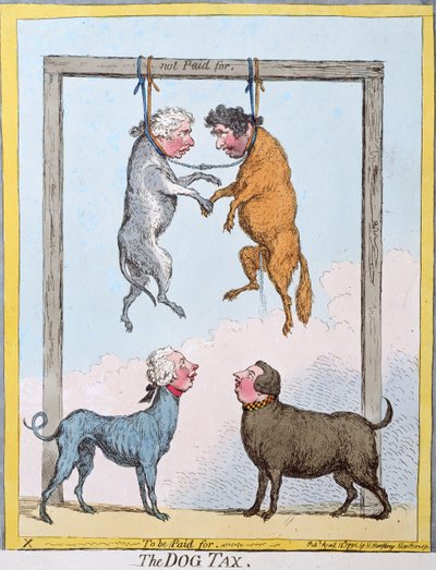 犬税、1796年にハンナハンフリーによって発行された（手描きのエッチング） 作： James Gillray