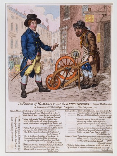 人類の友とナイフグラインダー、1797年にハンナハンフリーから出版（手描きのエッチング） 作： James Gillray