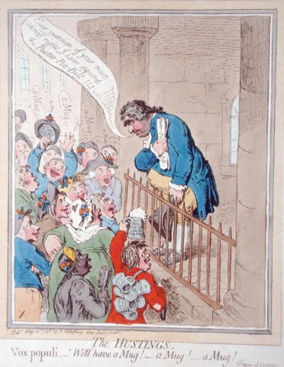 ハンナ・ハンフリーが1796年に出版した「The Hustings」（手彩色のエッチング） 作： James Gillray