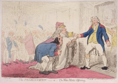 プレゼンテーション、または1796年にハンナハンフリーによって発行された賢明な男性の供物（手描きのエッチング） 作： James Gillray