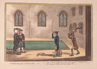 大学でのレーキ進行。 3番、パブ。 1806（手描きの彫刻） 作： James Gillray