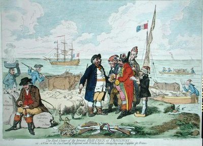 ハンナ・ハンフリーが1795年に出版した「The Real Cause of the Present High Price of Provisions」（手彩色の銅版画） 作： James Gillray